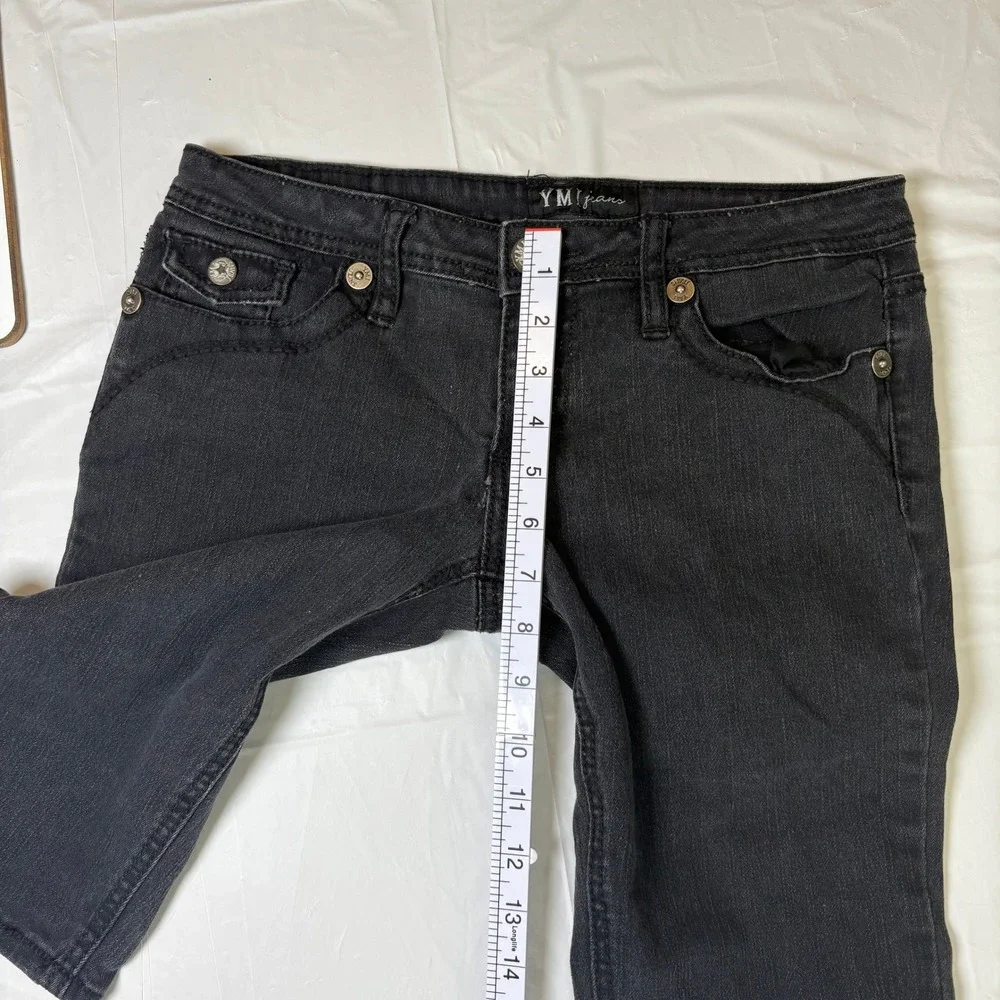 YMI Jeans Womens Black Denim Bermuda Shorts Low‎ Rise Size 5 Distressed Faded